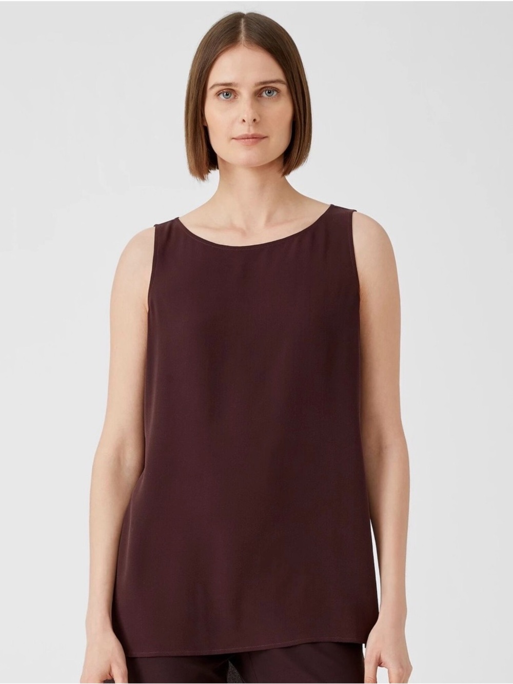 Eileen Fisher Silk CrepeGeorgette Ballet Neck Tunic in Small
